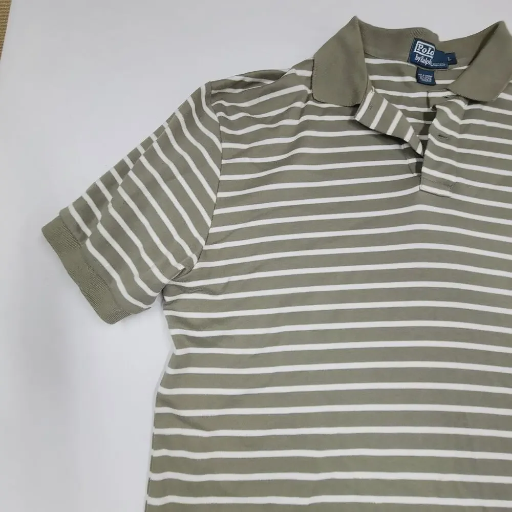 Polo Ralph Lauren men's short-sleeved polo shirt Green White Stripe Cotton L